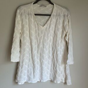 Cut Loose Women's Ivory Textured Asymmetrical Hem Tunic Top 3/4 Sleeves Size M